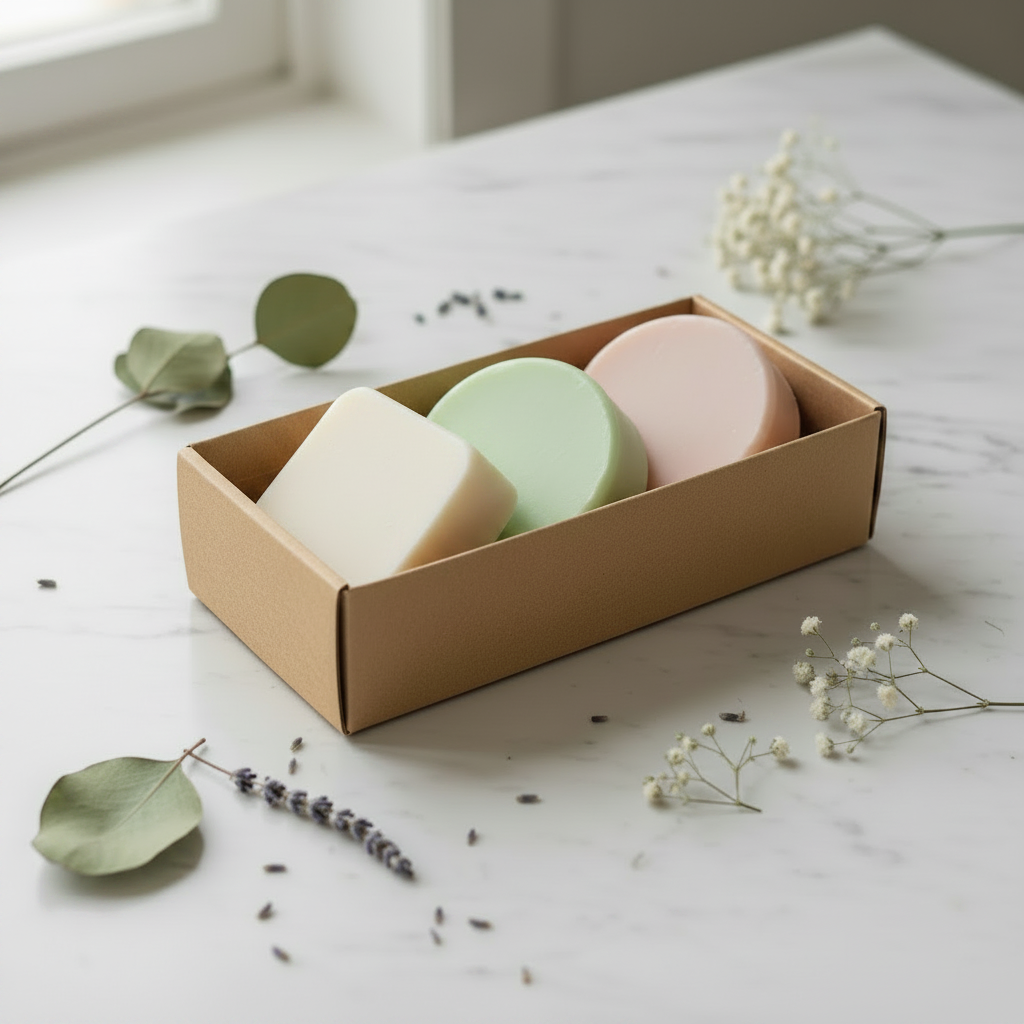 Round and Square Plain Soaps in Kraft Box